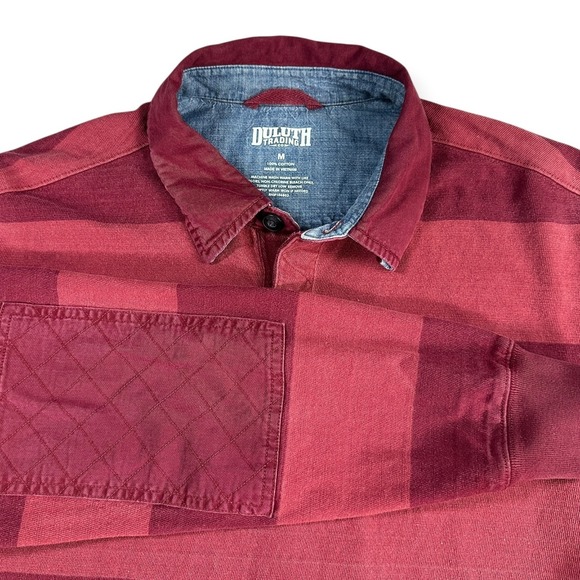 Duluth Trading Co Long Sleeve Striped Rugby Shirt Medium Quilted Elbow Patches - Picture 1 of 10